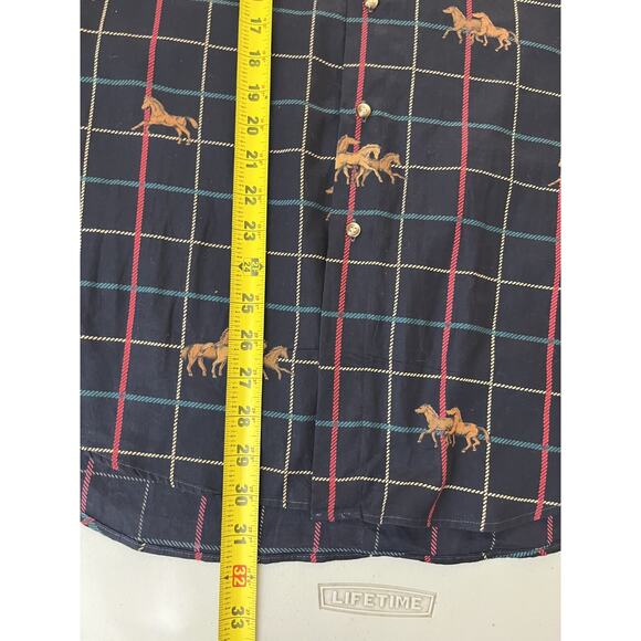 Vtg Equestrian Horses Window Pane Plaid Old Money Luxe Preppy Shirt M Academia - Picture 8 of 11